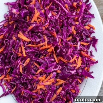 red cabbage slaw on a platter