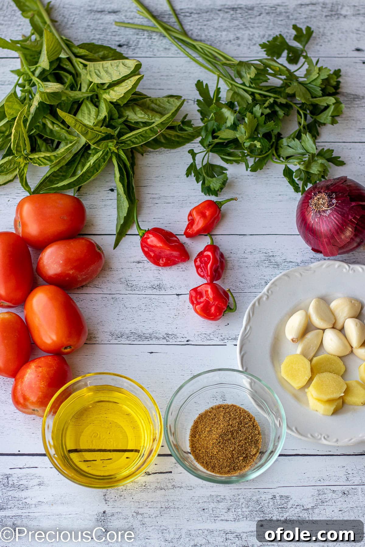 Ingredients for African pepper sauce.