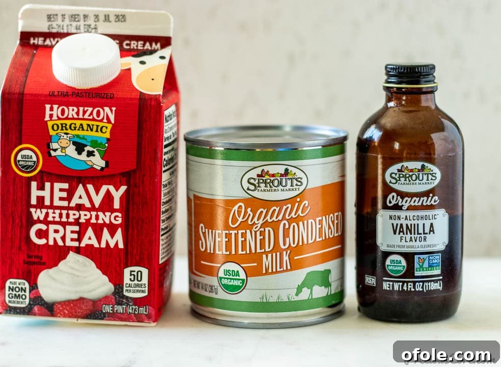 Whip Up Your Own Classic Vanilla Ice Cream Step By Step 3 heavy whipping cream, sweetened condensed milk and vanilla extract for making vanilla ice cream.
