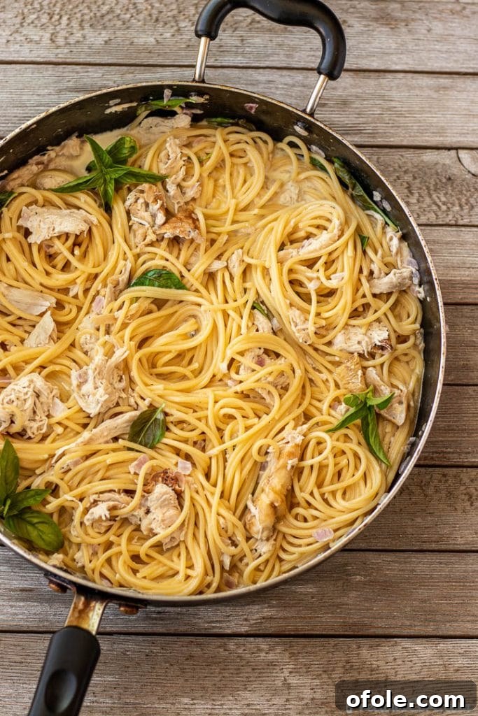 creamy spaghetti in a pan