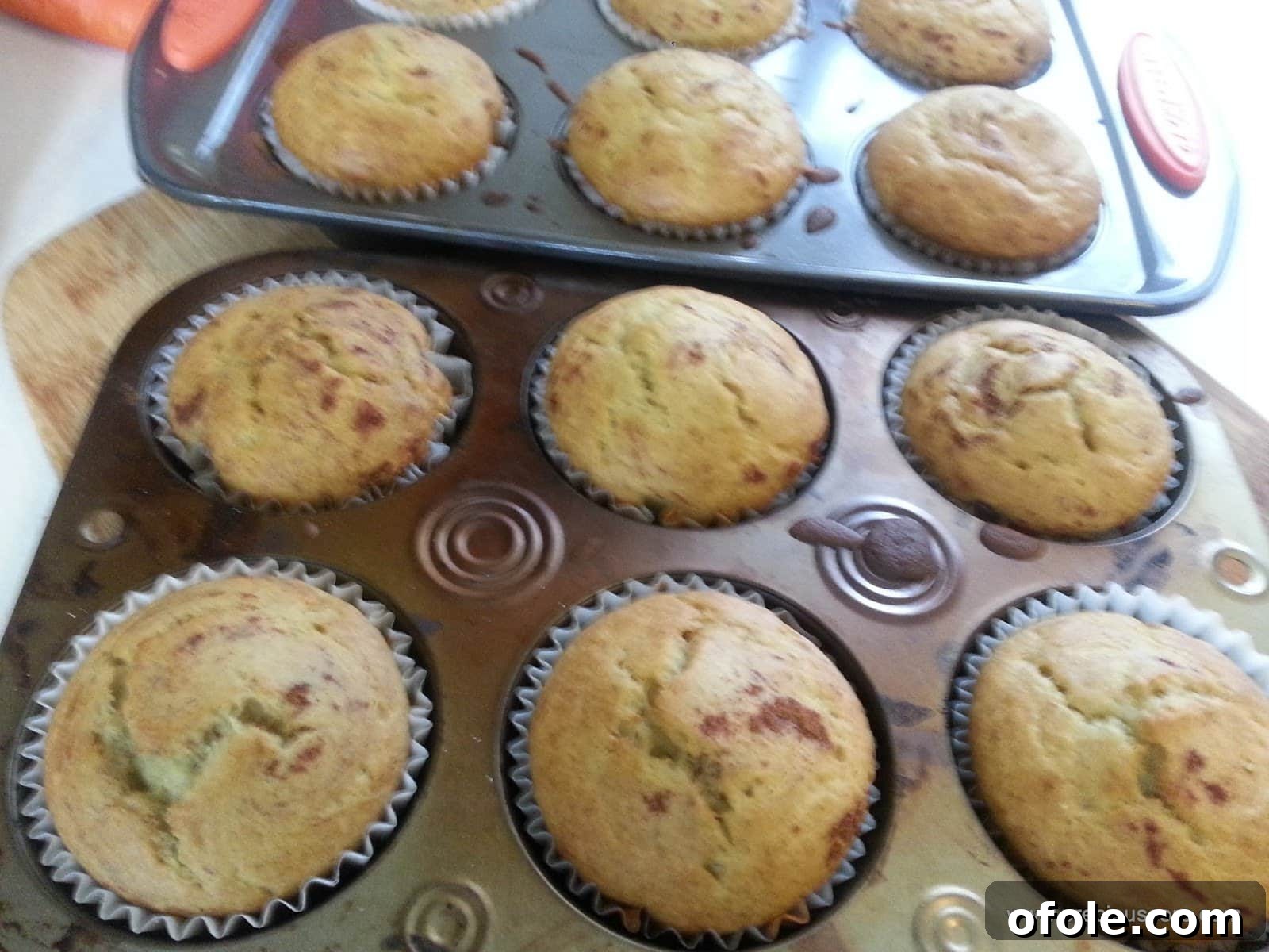 Muffin pans full of freshly baked Cameroon banana cakes.