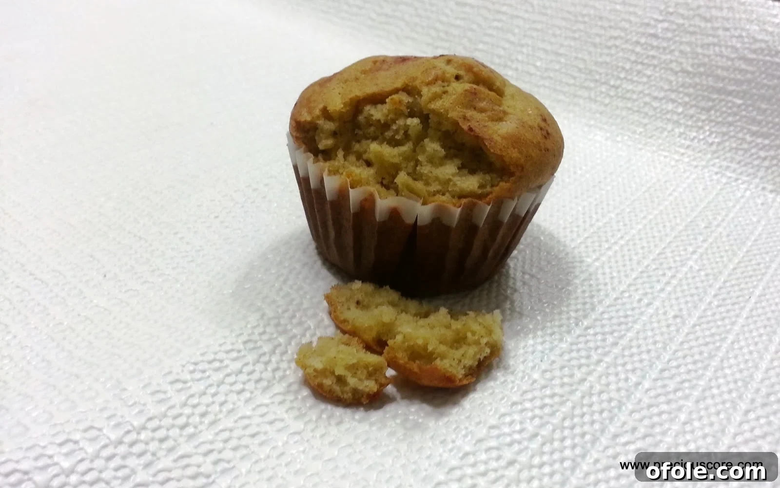 Partially crumbled Cameroonian banana cake, showing its moist texture.