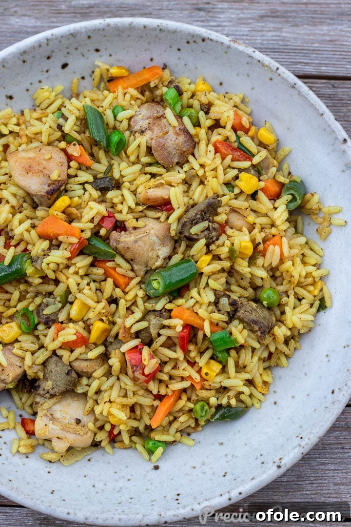 A beautifully presented bowl of African Fried Rice, ready to be enjoyed
