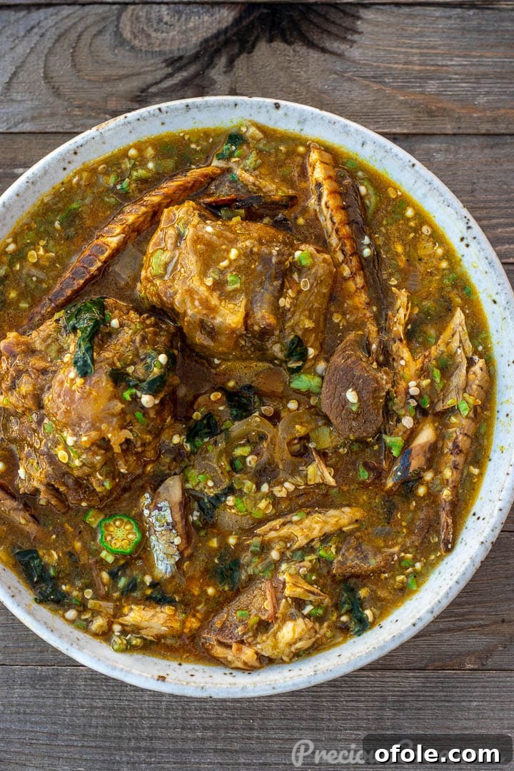 A bowl of okra soup.