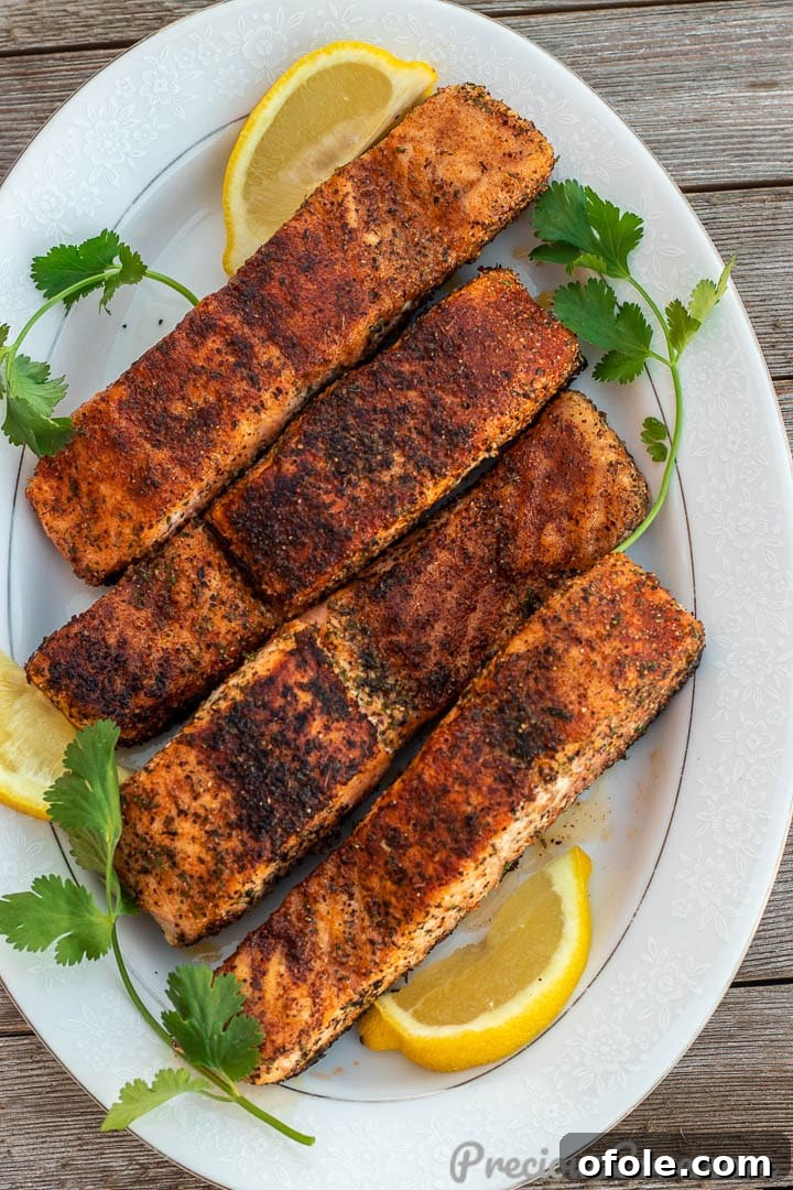 Pan-Seared Golden Salmon 10 Pan Grilled Salmon fillets on platter
