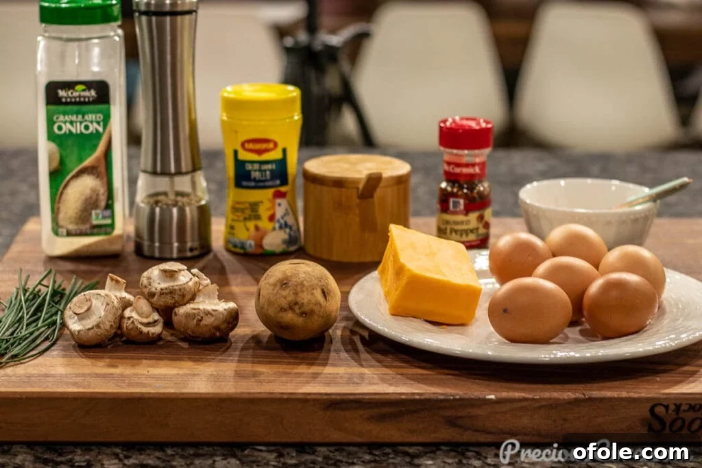 Rustic Potato Frittata 5 Ingredients for Potato Frittata on Chopping Board