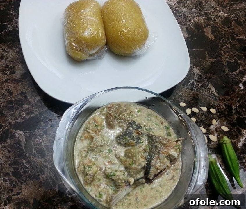 Cameroon Garri and Okra soup Delicious Cameroonian Garri and Okra-Egusi Soup ready to be served
