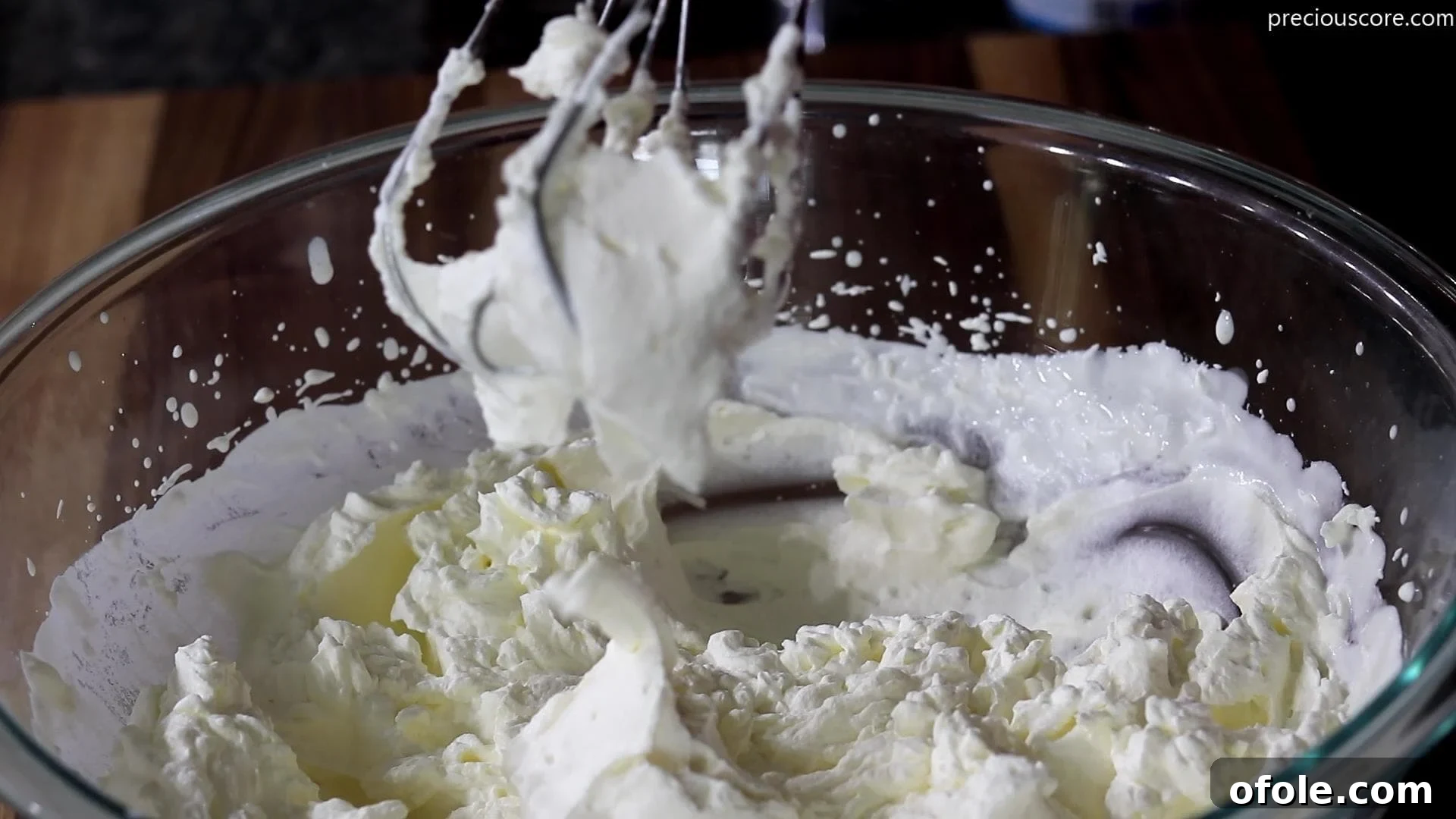Easy No Churn Strawberry Ice Cream 6 Bowl of perfectly whipped heavy cream, showing stiff peaks