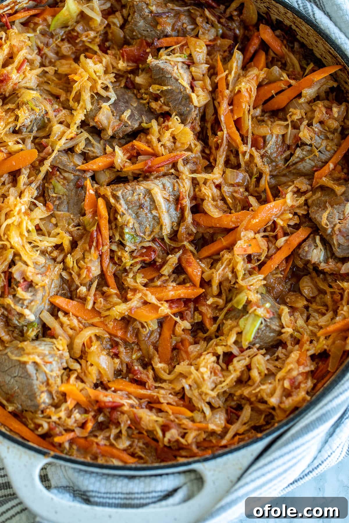 Rustic Beef and Cabbage Stew 10 A large pot filled with delicious, simmering Cabbage and Beef Stew
