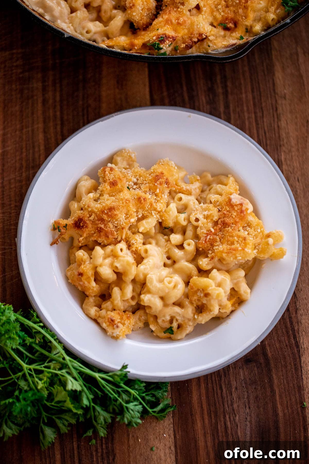 Ultimate Three-Cheese Mac and Cheese 11 Mac and cheese served in a white plate, ready to eat