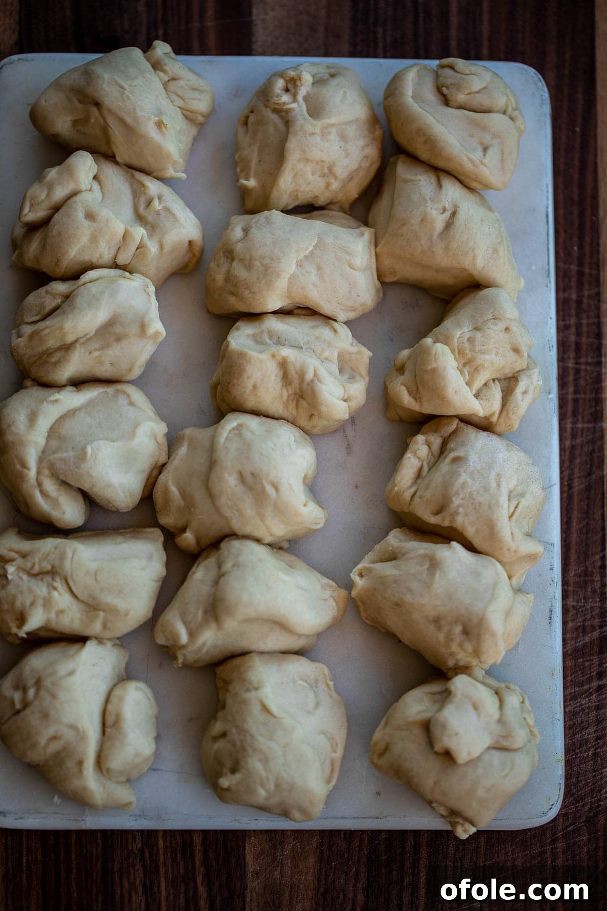 Buttery Garlic Dinner Rolls 7 The dough, perfectly risen and divided into 18 equal portions, ready for shaping.