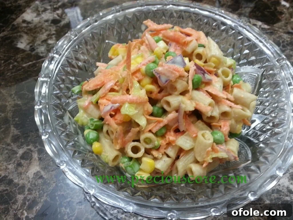 Bowl of whole wheat pasta ready for salad preparation