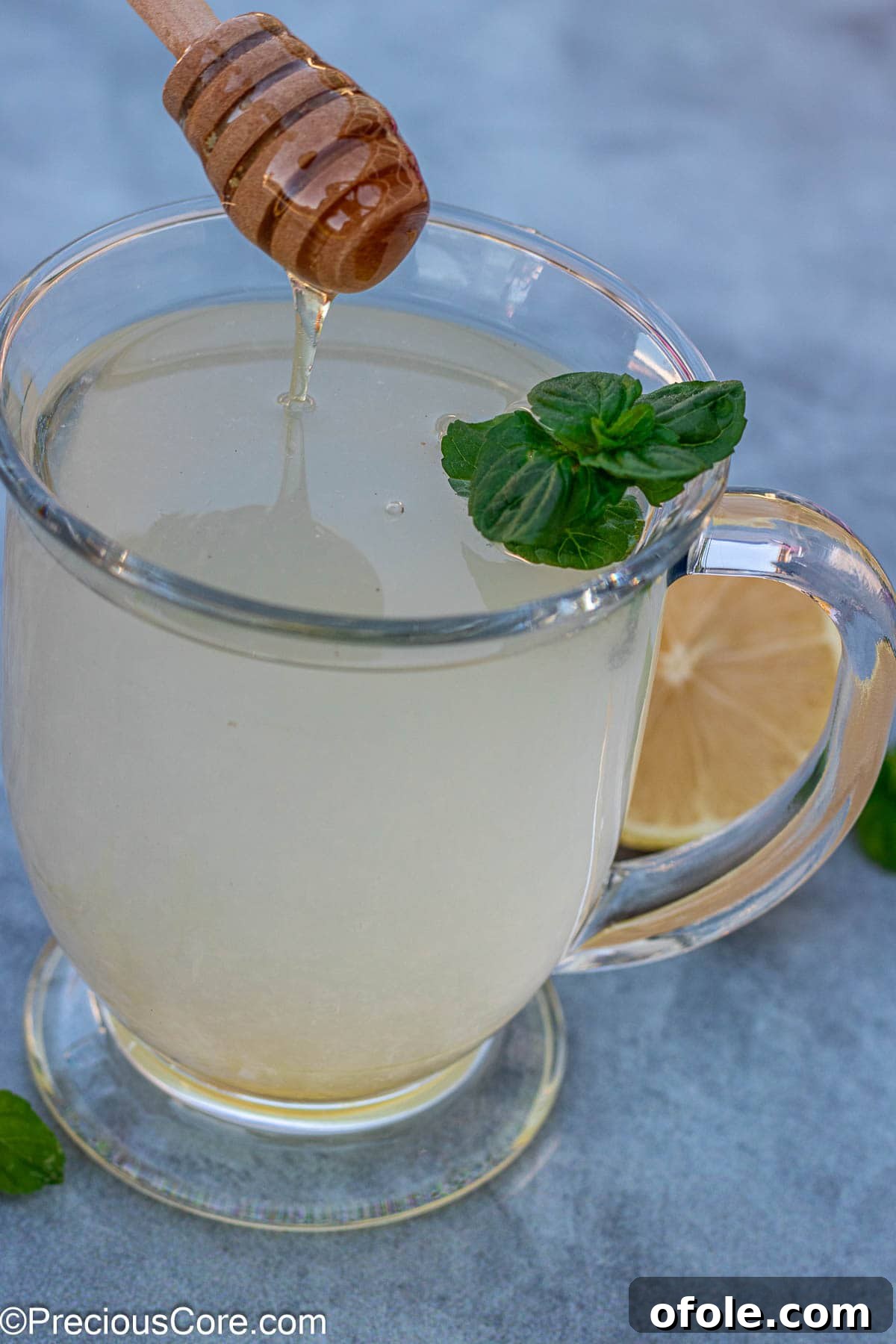 Sweet Citrus Soother 4 A mug of honey lemon tea.