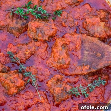 Big pot of red tomato beef stew, a classic Nigerian dish.