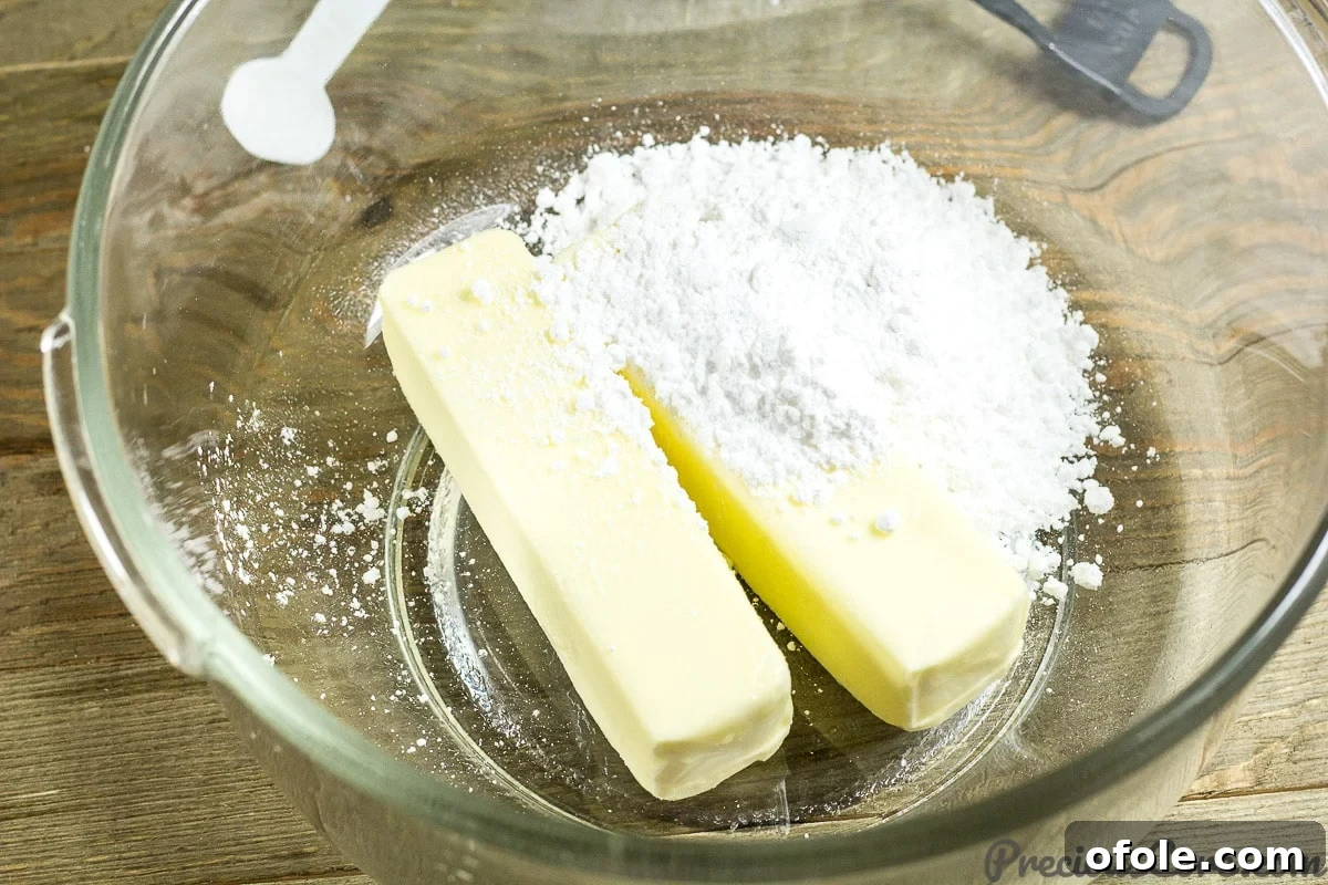 Perfect Buttery Shortbread From Scratch 6 The first step in making homemade shortbread cookies: combining softened butter and icing sugar in a bowl.