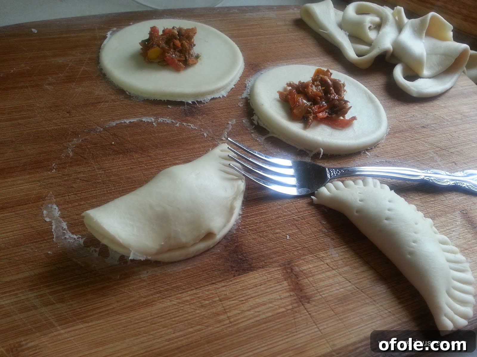 Sealed fish pies with fork crimped edges