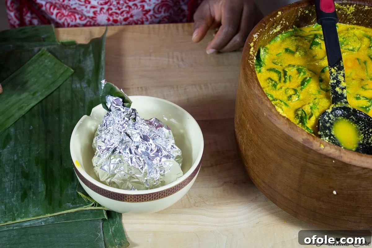 Wrapped Koki Beans ready for steaming, an iconic African dish