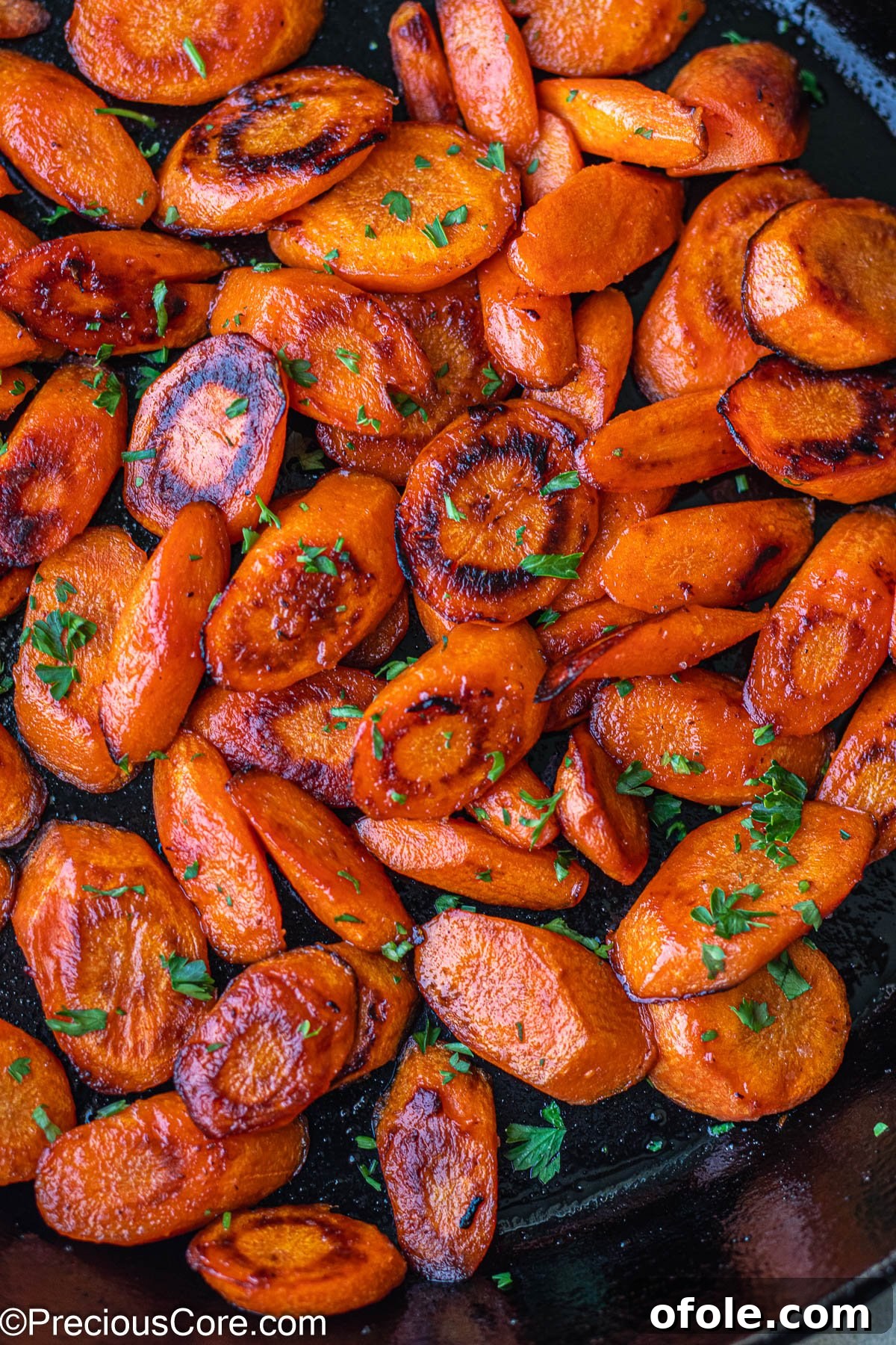 Caramelized Carrots 2 Fried Carrots in a cast iron skillet.
