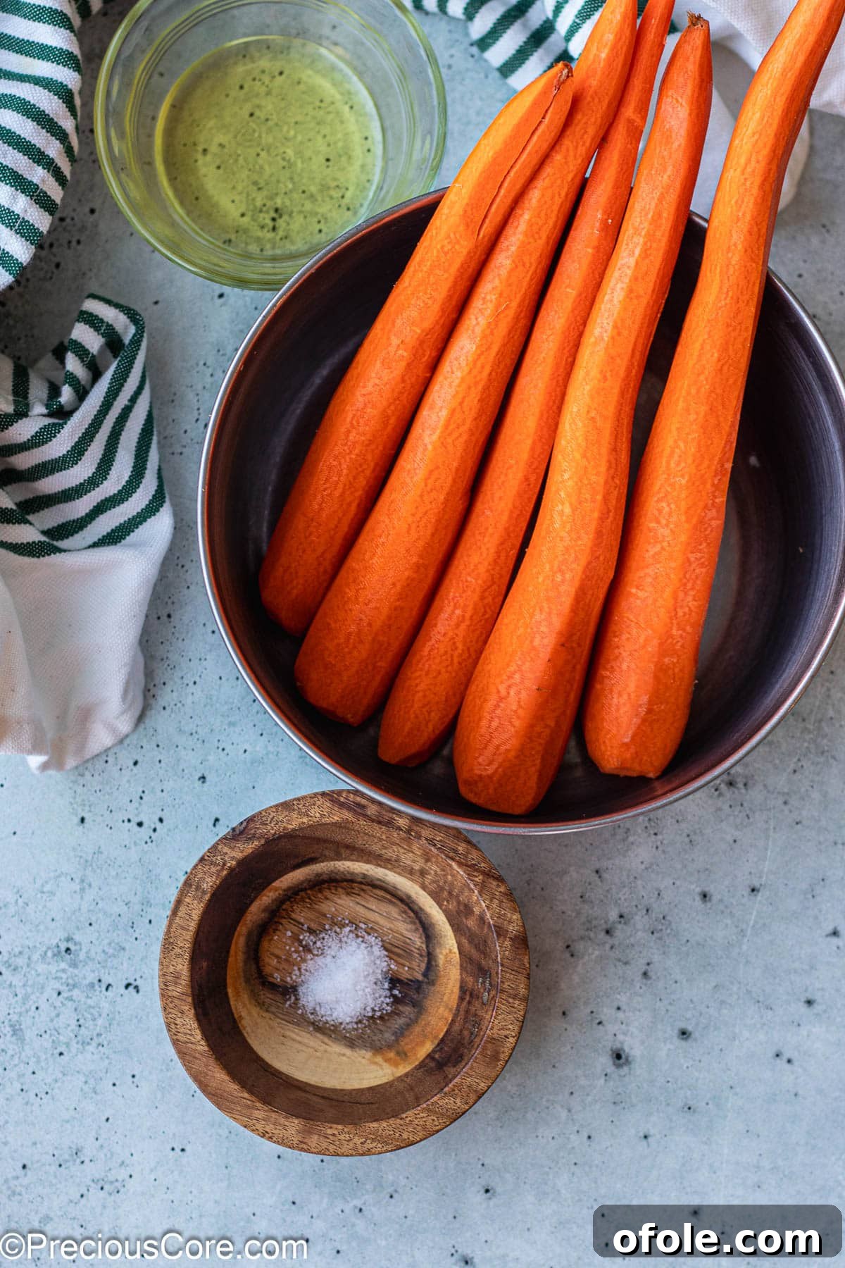 Caramelized Carrots 3 Carrots, salt, and olive oil.