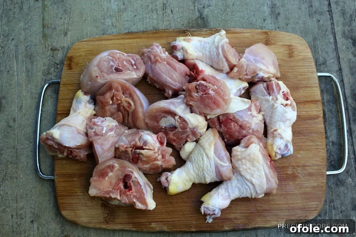 Fresh chicken drumsticks chopped into smaller, cooking-ready pieces
