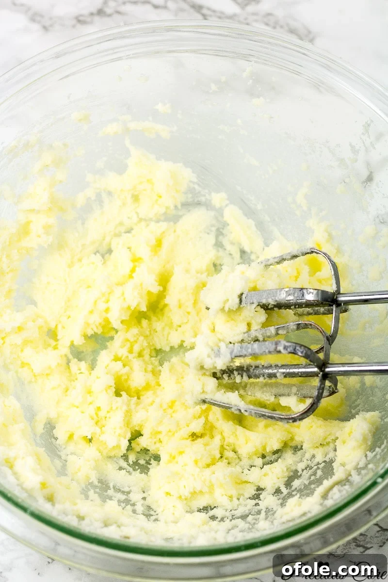 Timeless Fresh Apple Cake 7 Softened butter and granulated sugar being creamed together in a mixing bowl using an electric mixer.