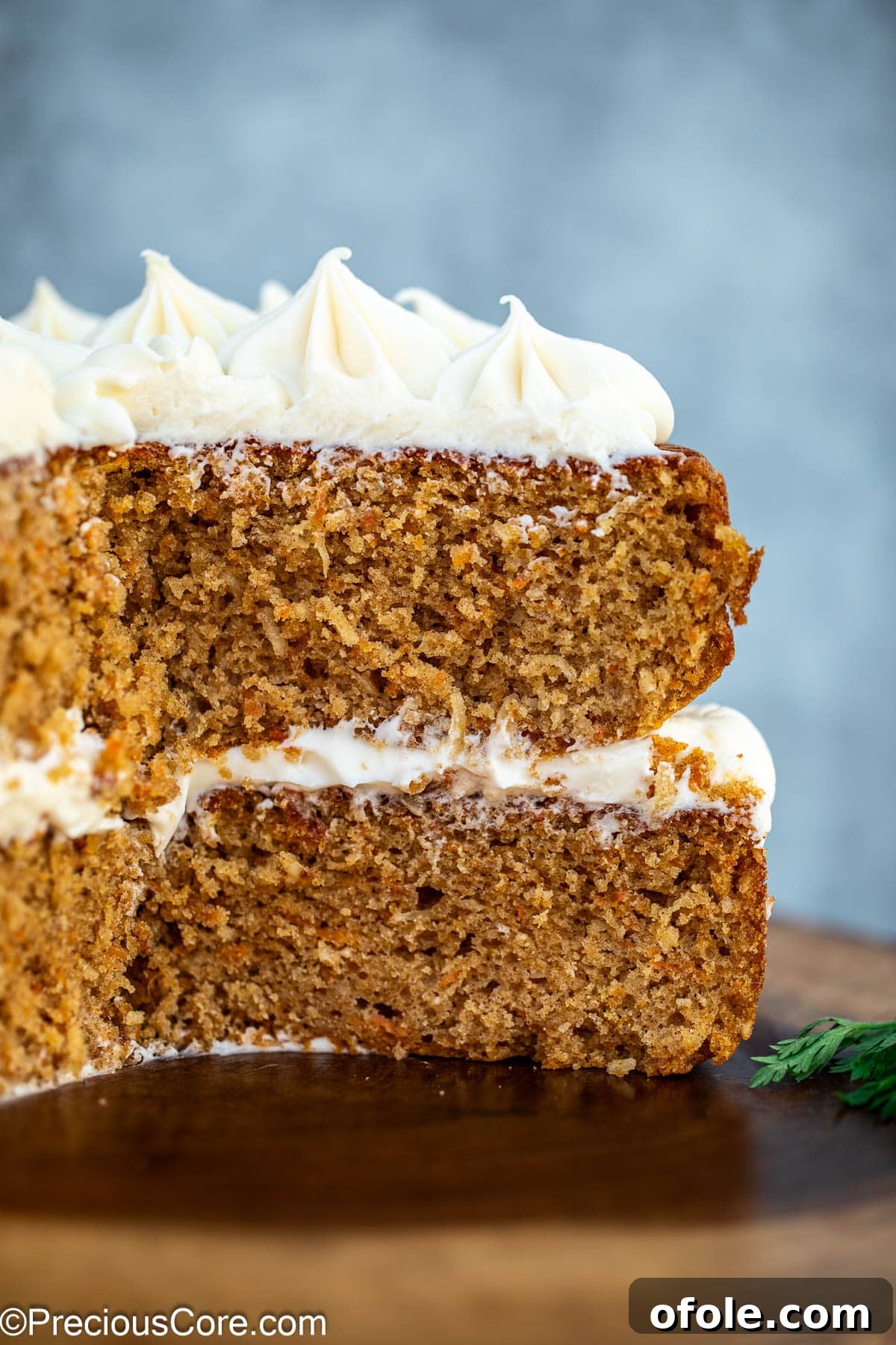 Layered carrot cake with cream cheese icing.