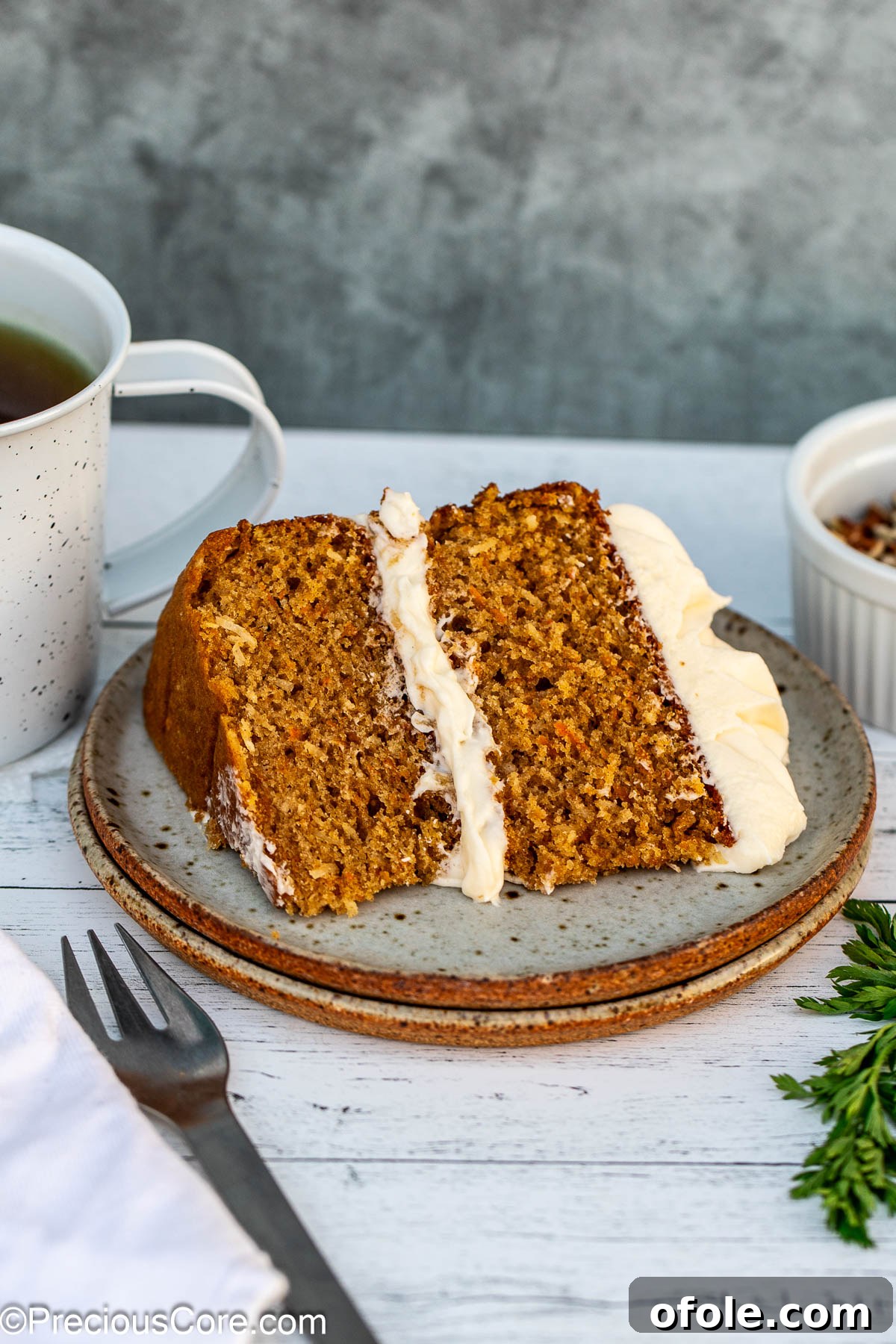Slices of old fashioned carrot cake.