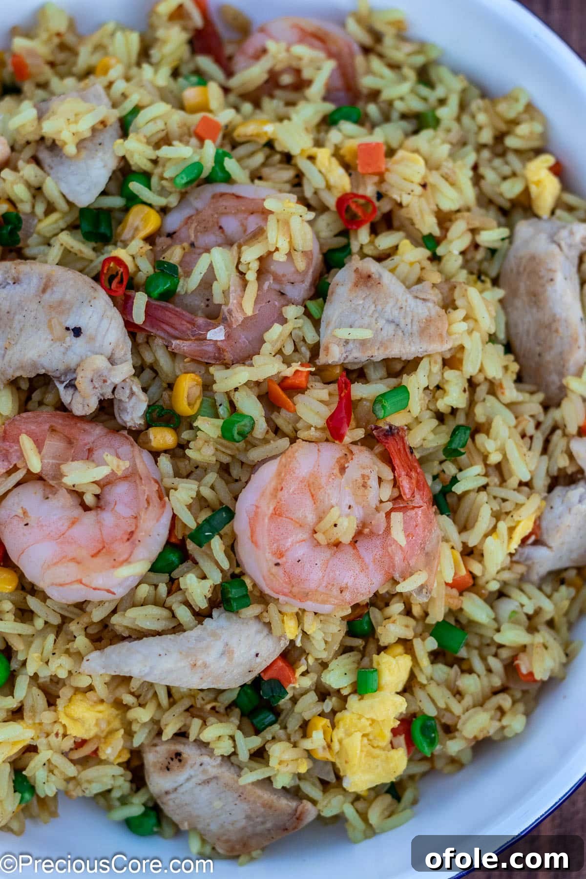 Signature Surf & Turf Fried Rice 13 Close-up shot of the finished shrimp and chicken fried rice.