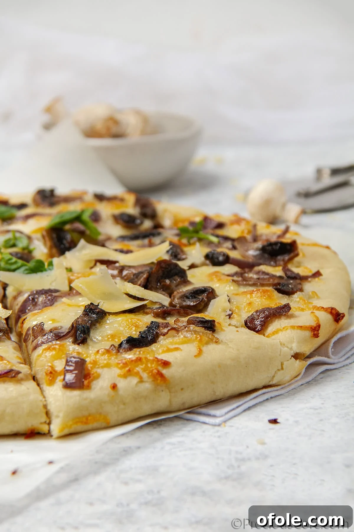 Gourmet Mushroom Pizza at Home 5 Fresh white button mushrooms, ready for slicing.