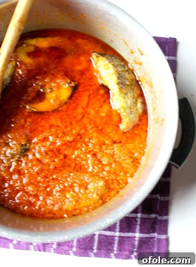 cameroon-fish-stew - A close-up of the finished Cameroonian Fish Stew in a pot.
