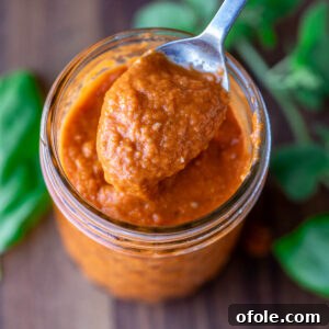 Close-up of vibrant red roasted tomato pizza sauce