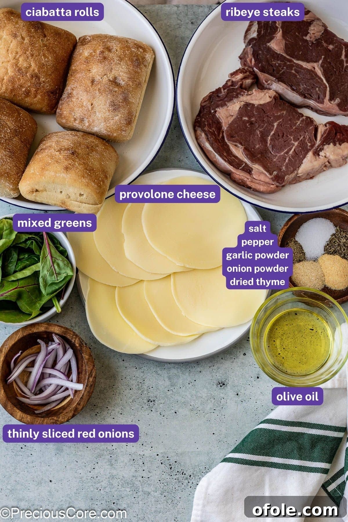 Elevated Ribeye Steak Sandwich 3 Ingredients needed for steak sandwiches.