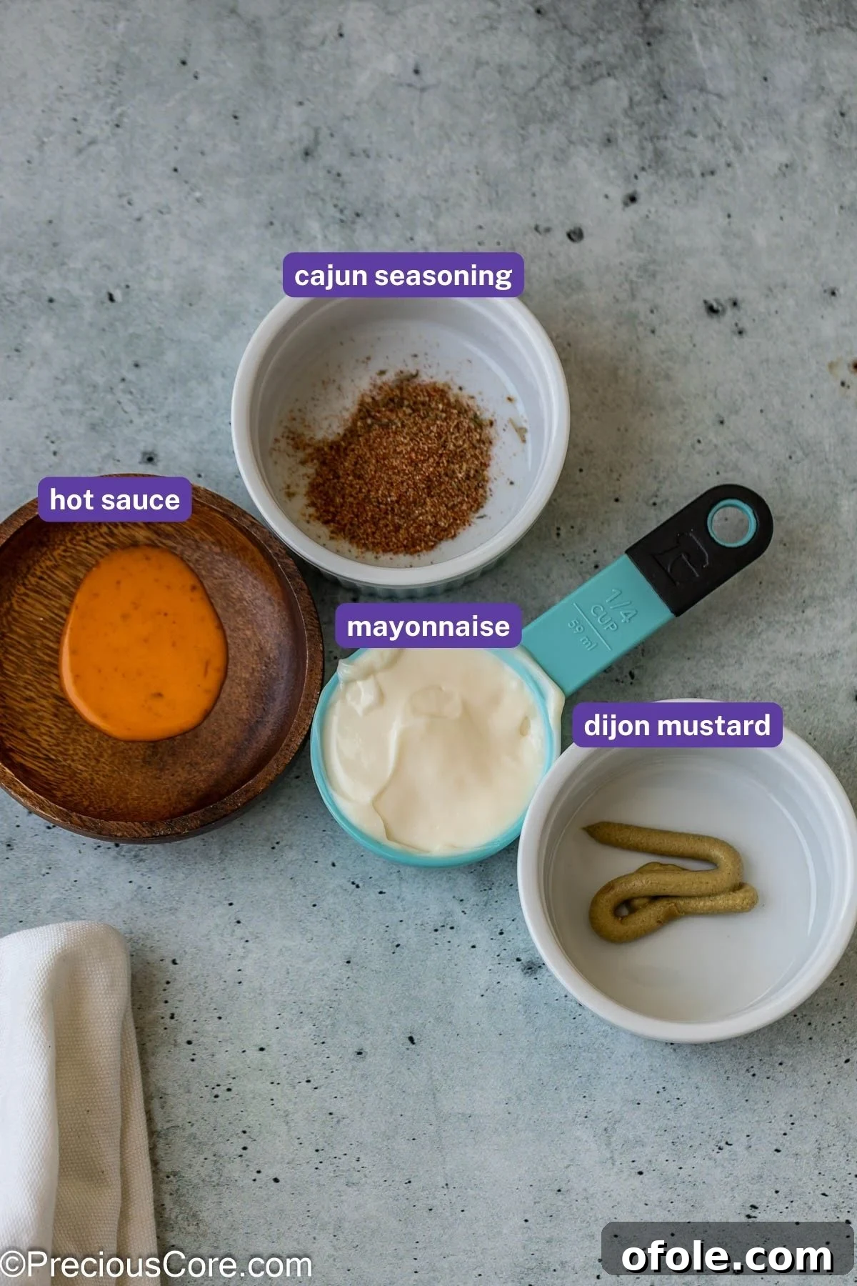 Elevated Ribeye Steak Sandwich 4 Measured ingredients for mayonnaise sauce.