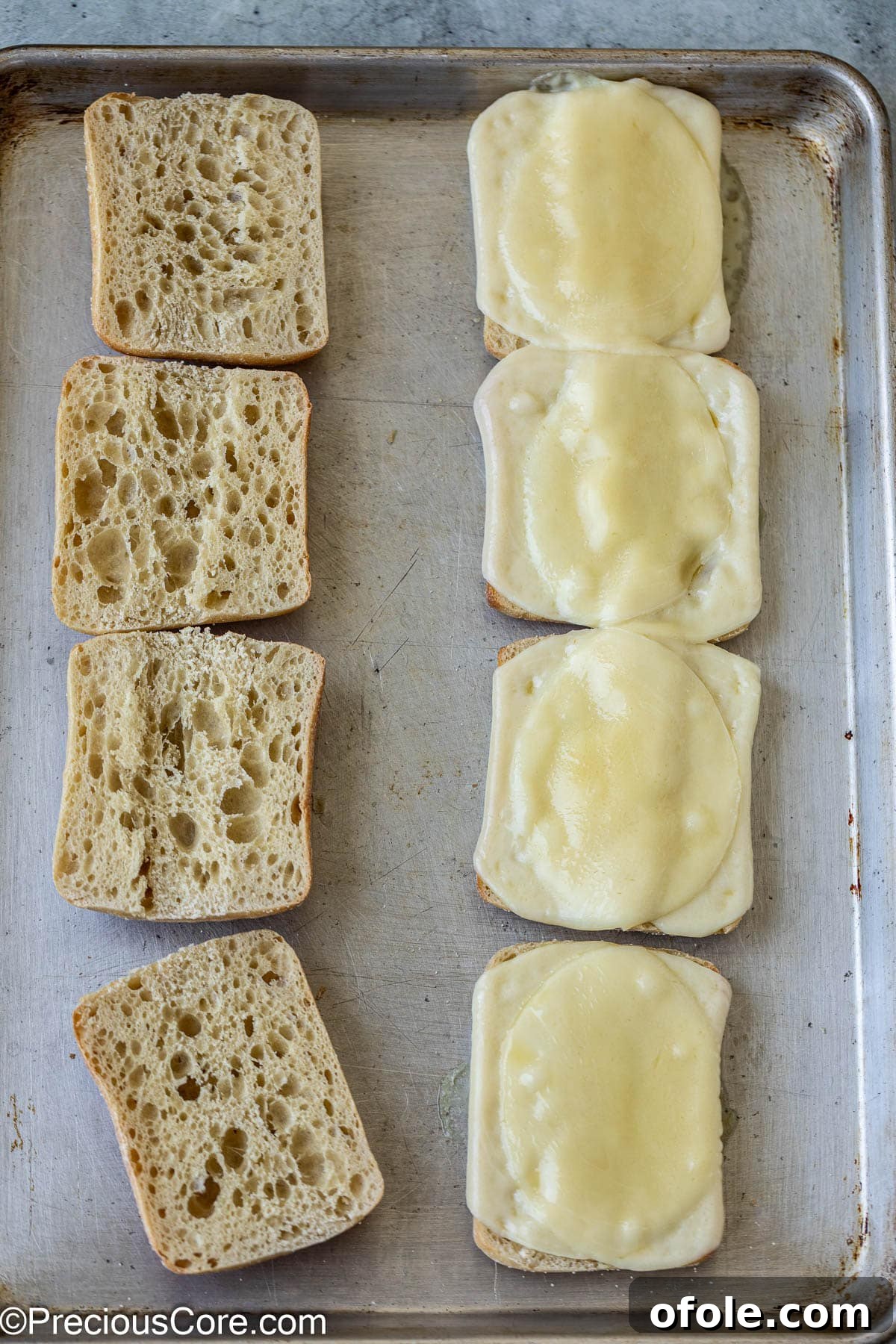 Elevated Ribeye Steak Sandwich 8 Toasted bread with melted cheese slices.