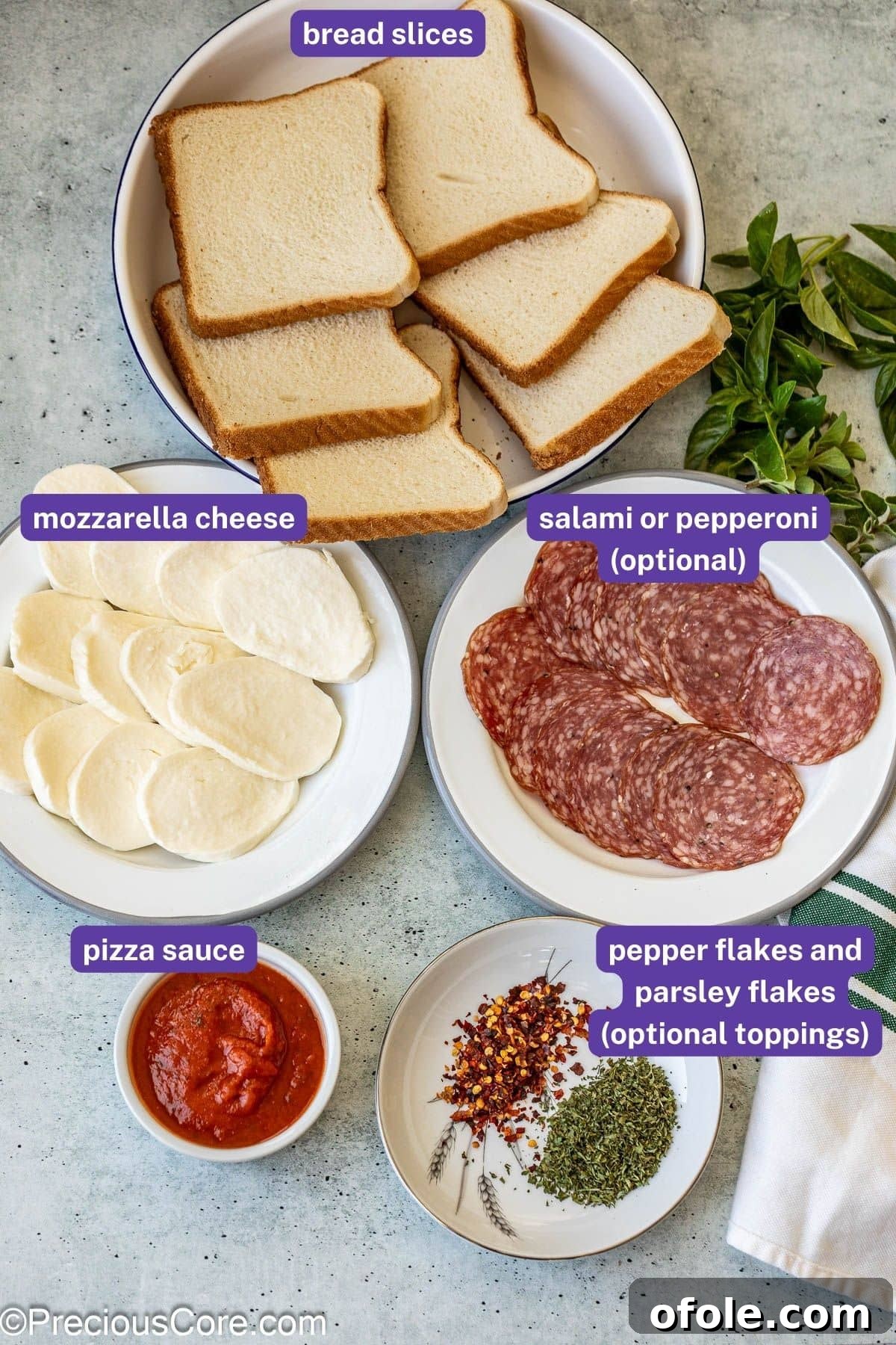 Ingredients for pizza toast.