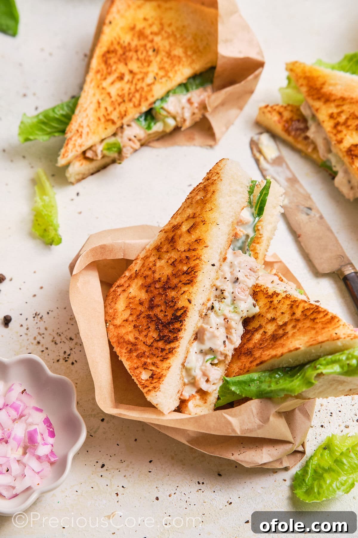 Creamy Chicken Sensation 2 Chicken Mayonnaise Sandwiches cut into triangles.