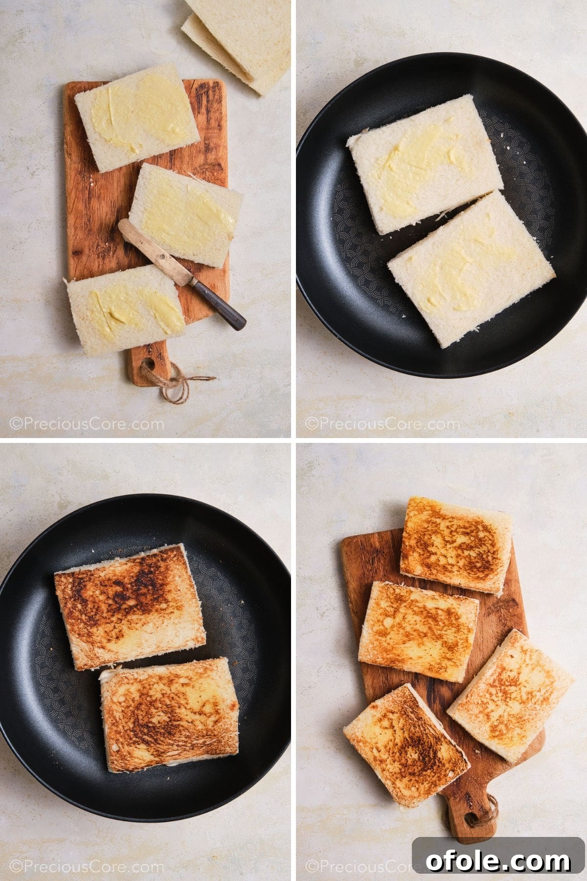 Creamy Chicken Sensation 12 Buttering and toasting white bread for sandwiches.