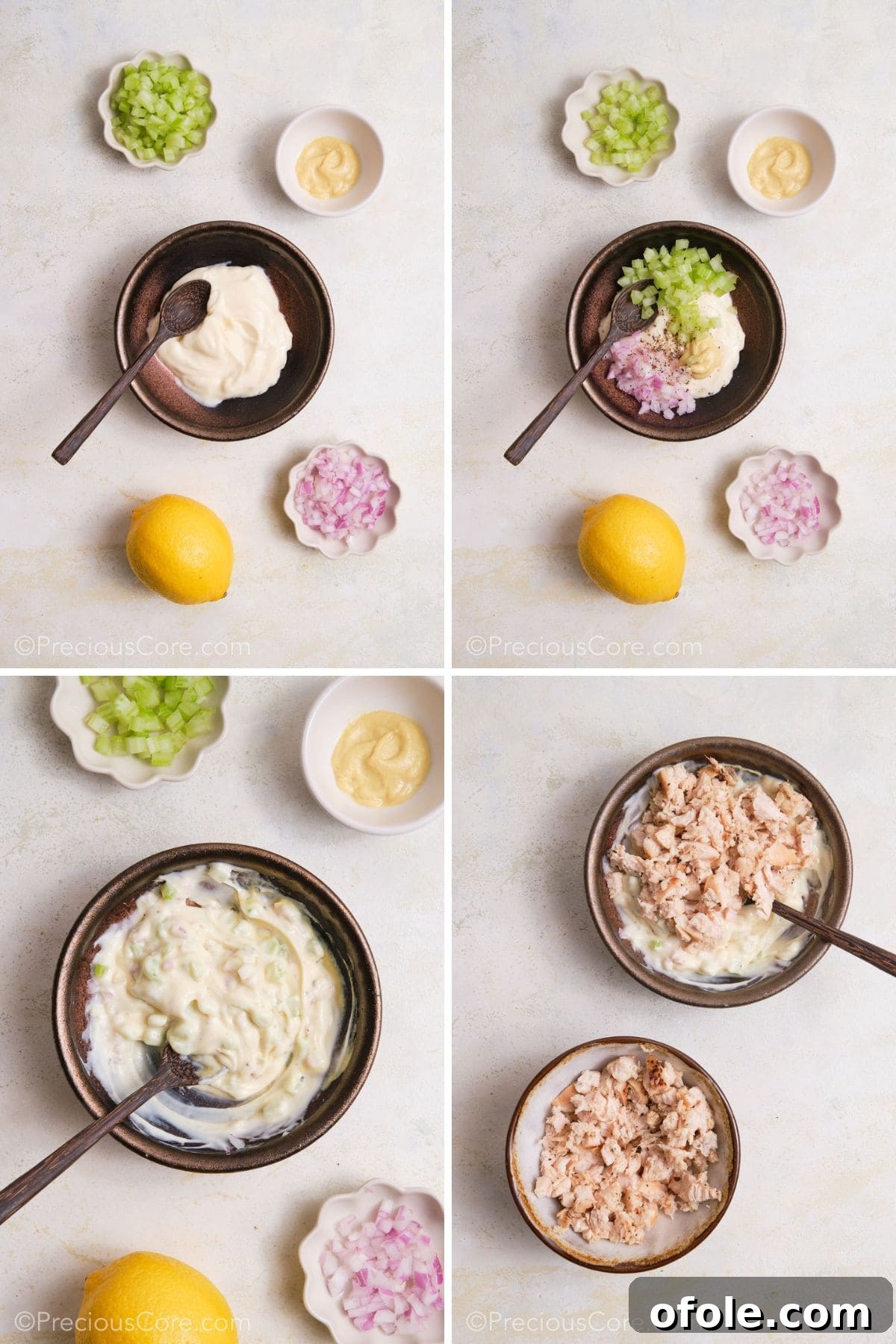 Creamy Chicken Sensation 10 Making a creamy chicken mayo filling.