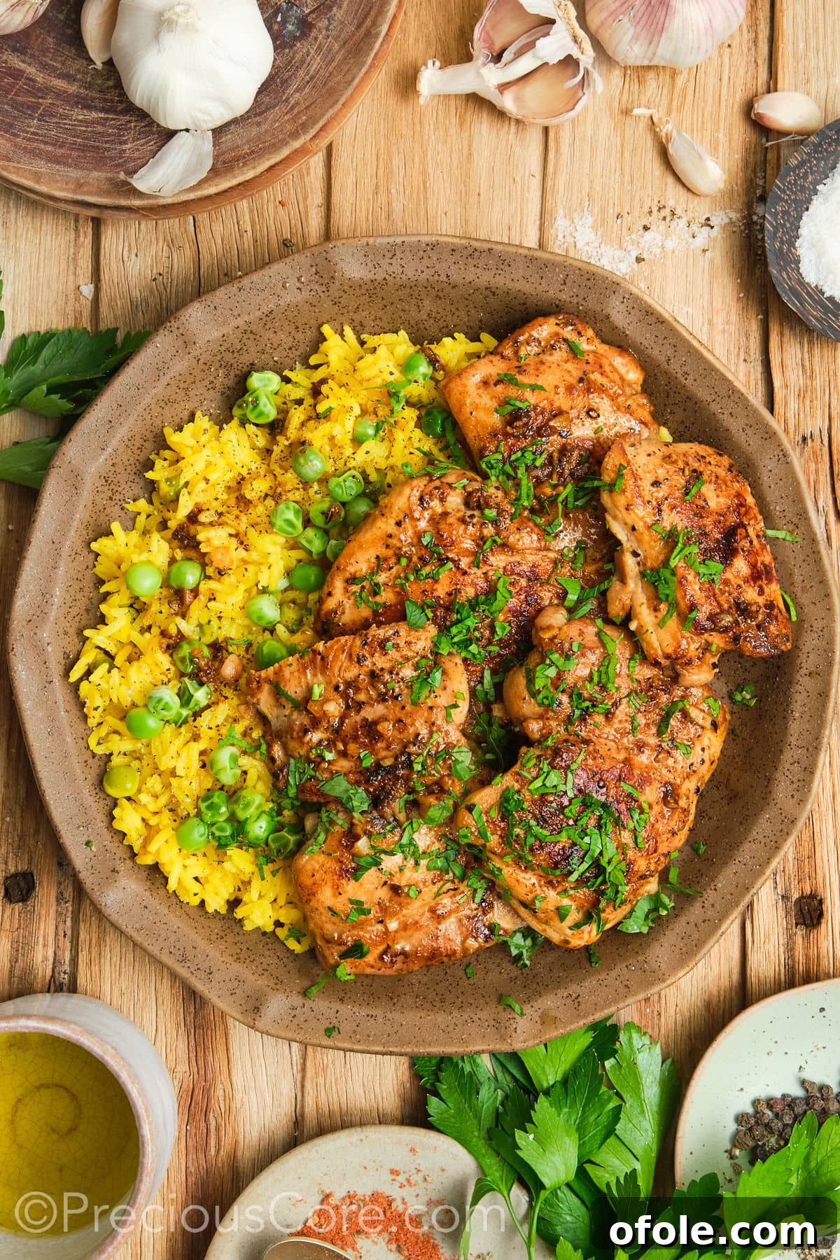Juicy Skillet Chicken Thighs 7 Mid-shot of beautifully cooked chicken thighs in a serving bowl, ready to be enjoyed.