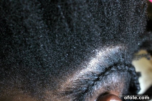 Hair sectioned neatly, ready for the cornrow braiding process, showing initial partitions