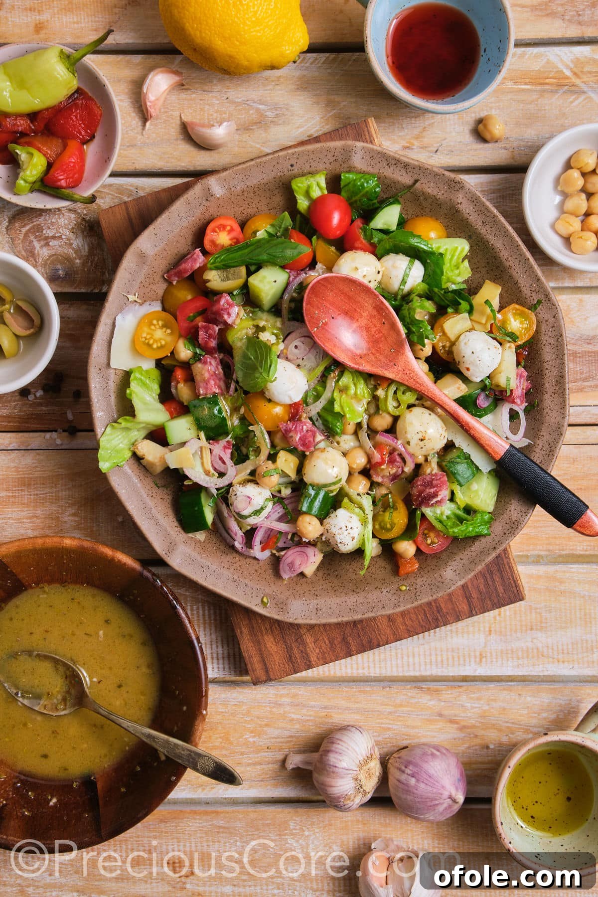 Antipasto Chopped Salad 12 Fully mixed chopped salad with dressing, ready to be served.