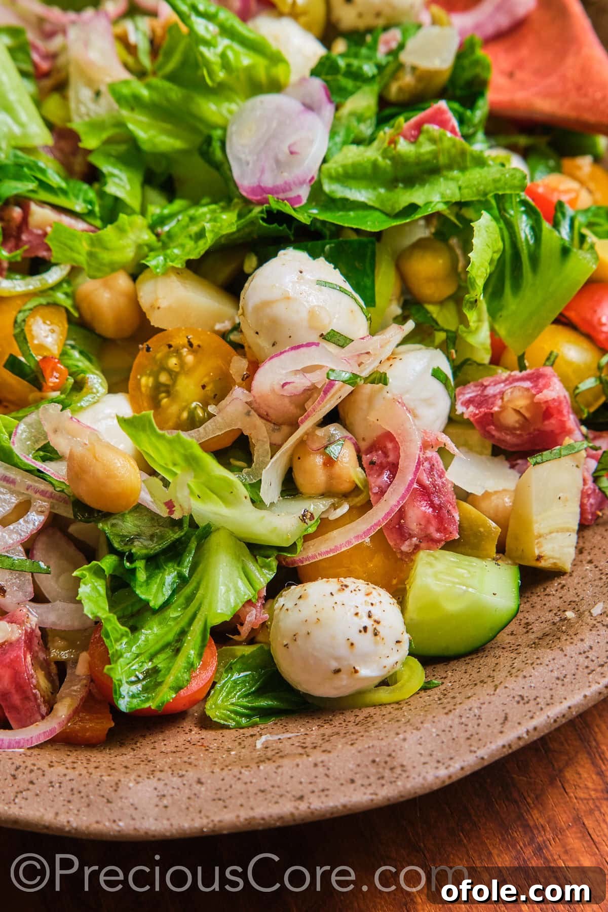 Antipasto Chopped Salad 13 Close-up shot of the vibrant, mixed Italian chopped salad.
