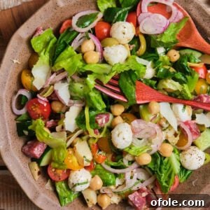 A beautifully presented bowl of Italian chopped salad.
