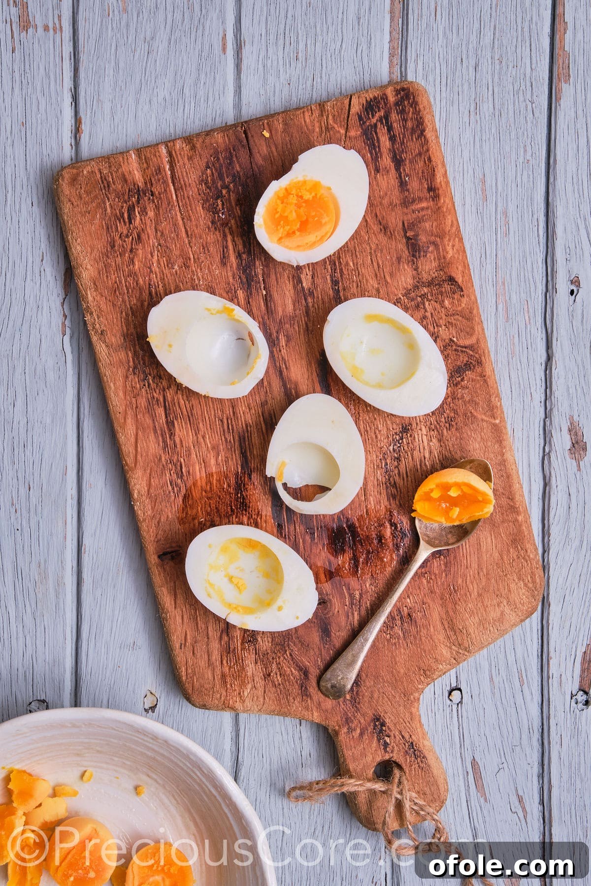 Cajun Shrimp Deviled Eggs 11 egg yolk scooped out.