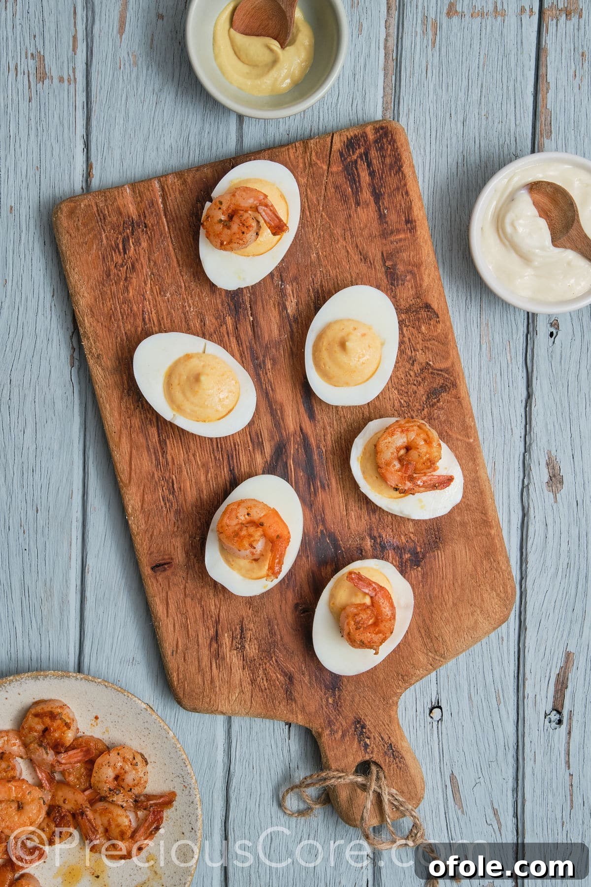 Cajun Shrimp Deviled Eggs 21 devilled eggs topped with shrimp.
