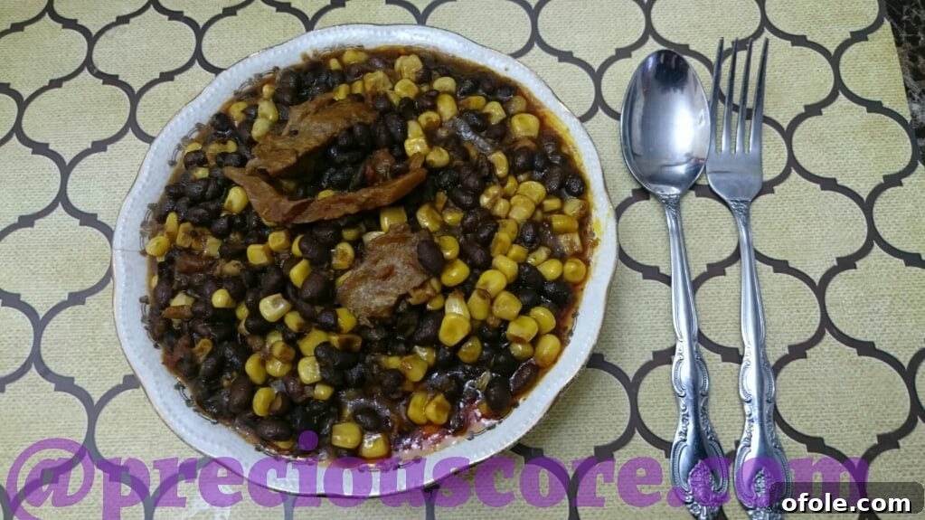 A plate of Cornchaff, a Cameroonian corn and bean dish.