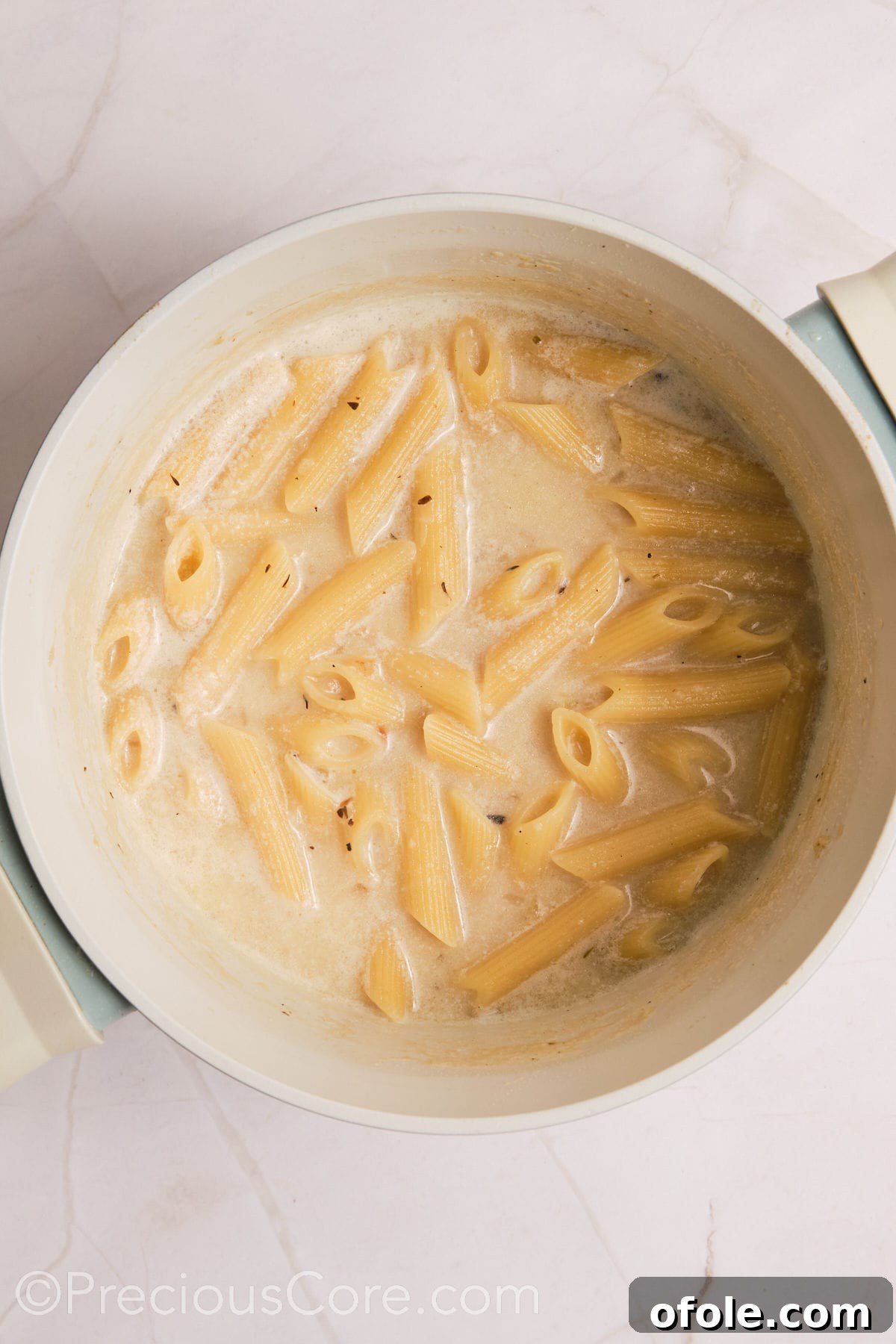 One Pot Wonder Creamy Chicken Pasta 13 Pasta absorbed creamy liquid.