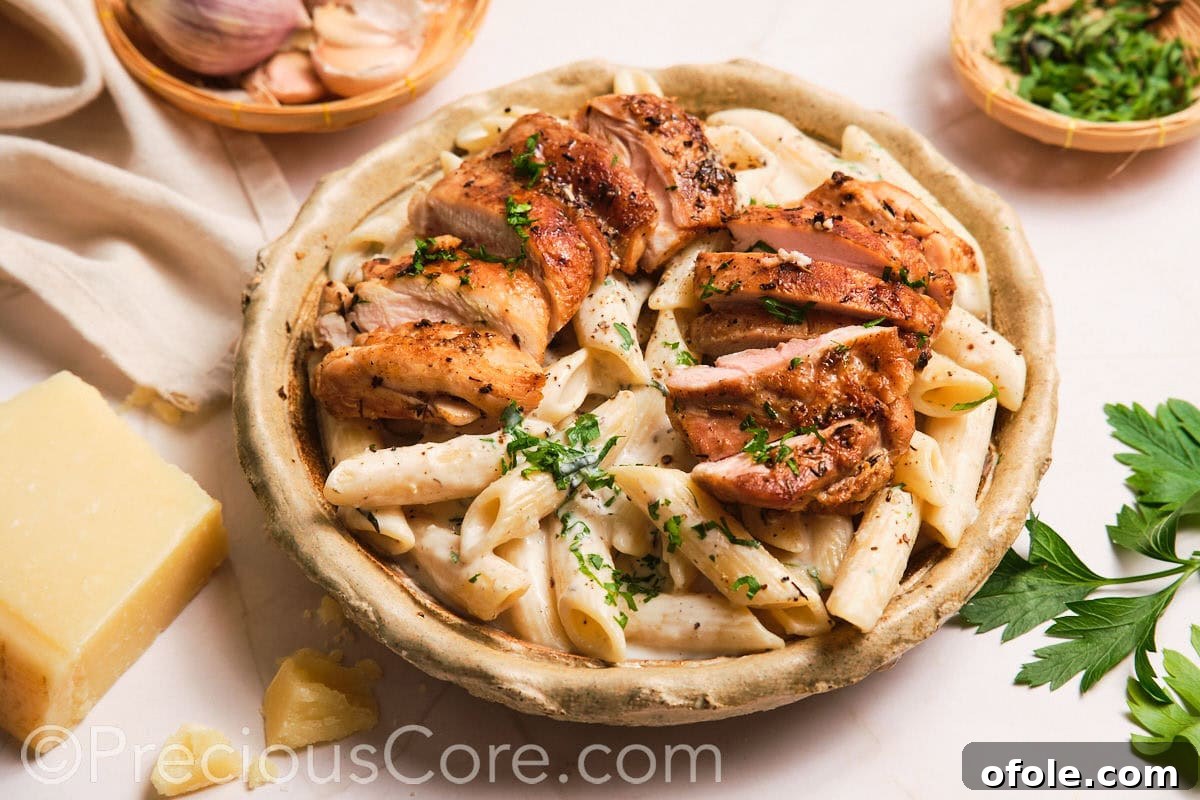 One Pot Wonder Creamy Chicken Pasta 20 Landscape image of one pot creamy chicken pasta.