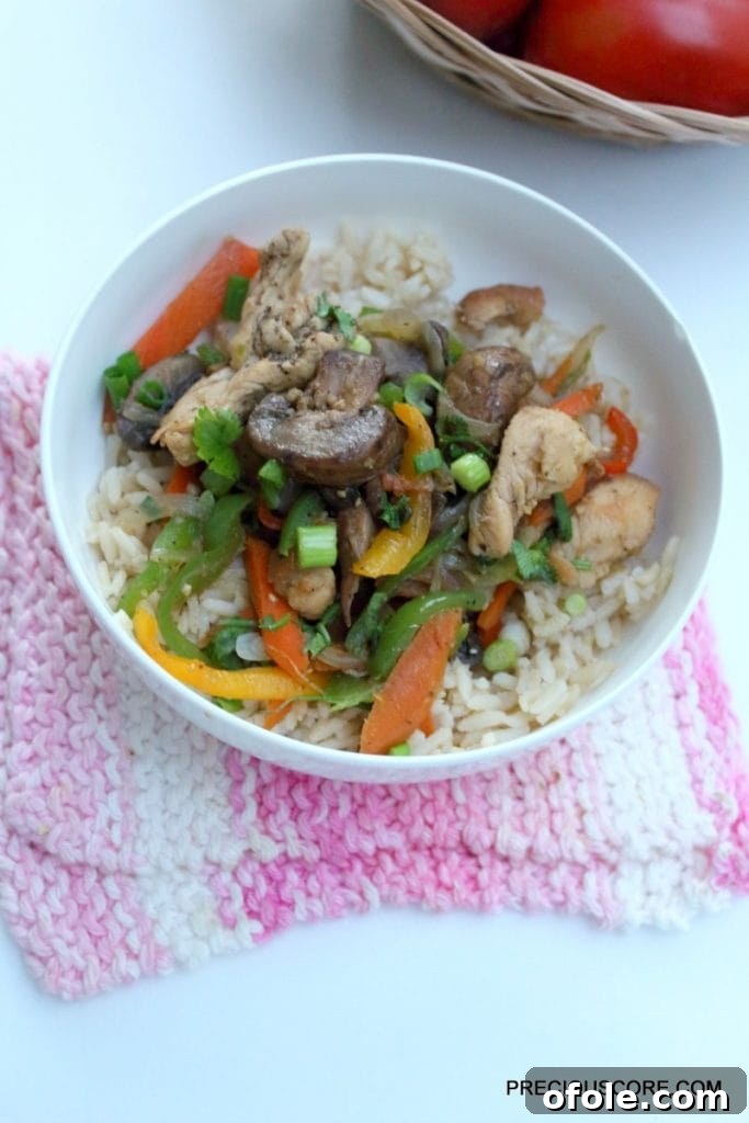 Chicken Stir Fry Served with Brown Rice