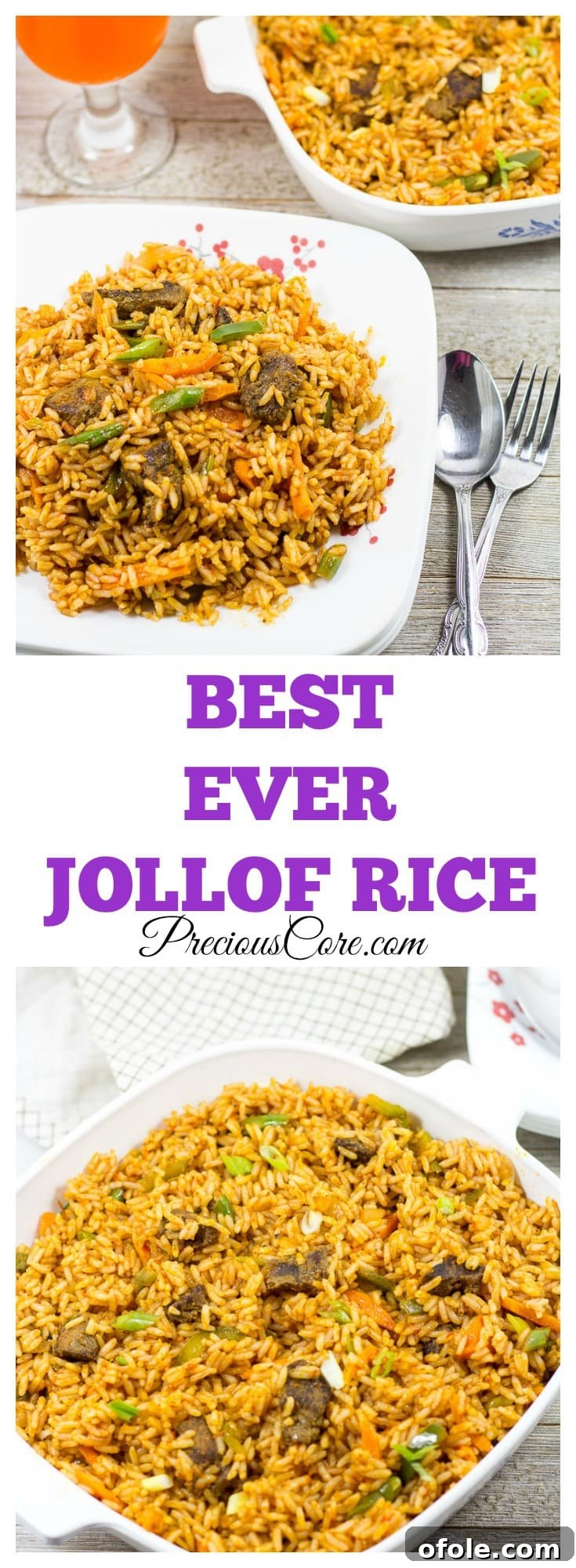 A stunning image of the best Jollof rice recipe you'll find online, perfectly cooked and vibrantly colored.